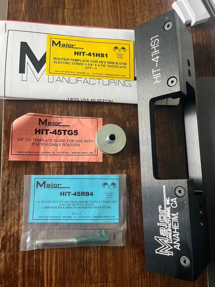 Major Manufacturing Router Template Kit - With Spacer & Router Bit to Cut HES 5000 & 5700 Door Strike - Central Security