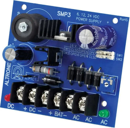 Altronix SMP3 Power Supply Charger, Single Output, 6/12/24VDC @ 2.5A, 24/28VAC, Board - Central Security